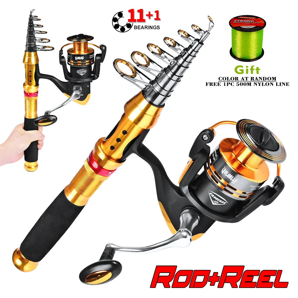 

High carbon ultralight 1.5m-3.6m portable Spinning telescopic fishing rod and reel combo set sea fishing rod with reel