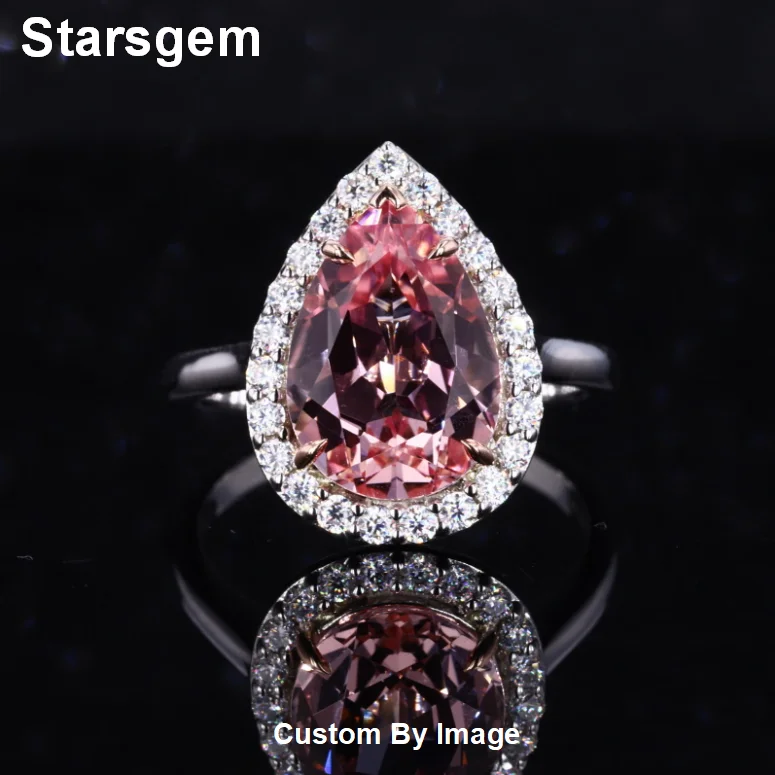 

Starsgem Women Jewelry 10K Solid Gold Lab Grown Moissanite & Sakura Pink Sapphire engagement Rings