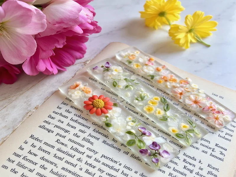 Delicate pressed flower bookmarks in resin