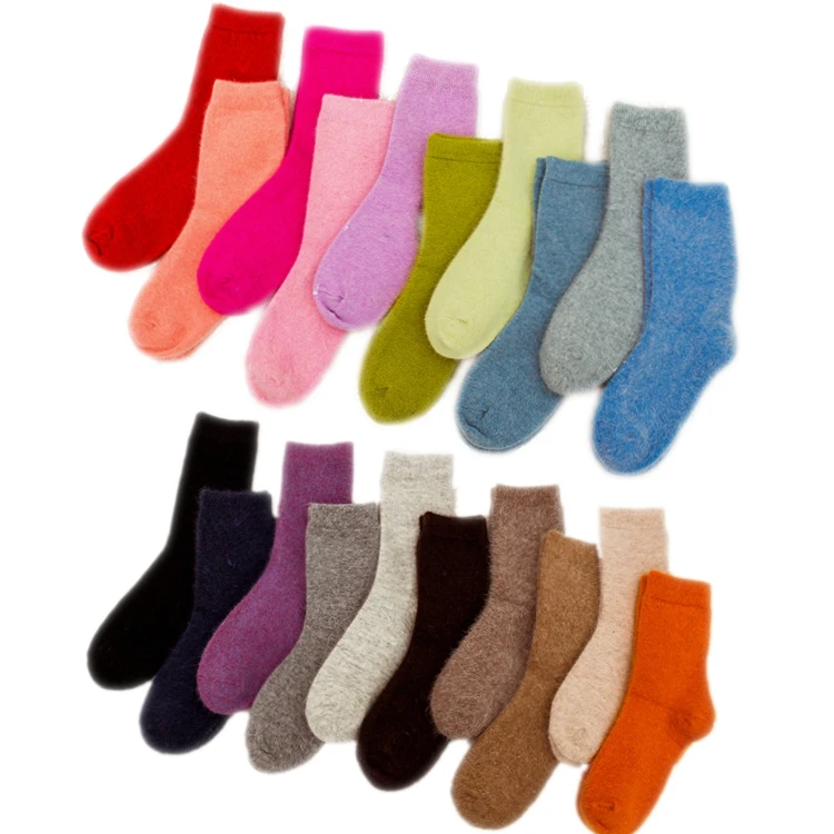 

Cashmere Socks Solid Crew Super Warm Thick Plain Merino Woolen Thermal Angora Women Wool Winter Socks Woman, As picture shows