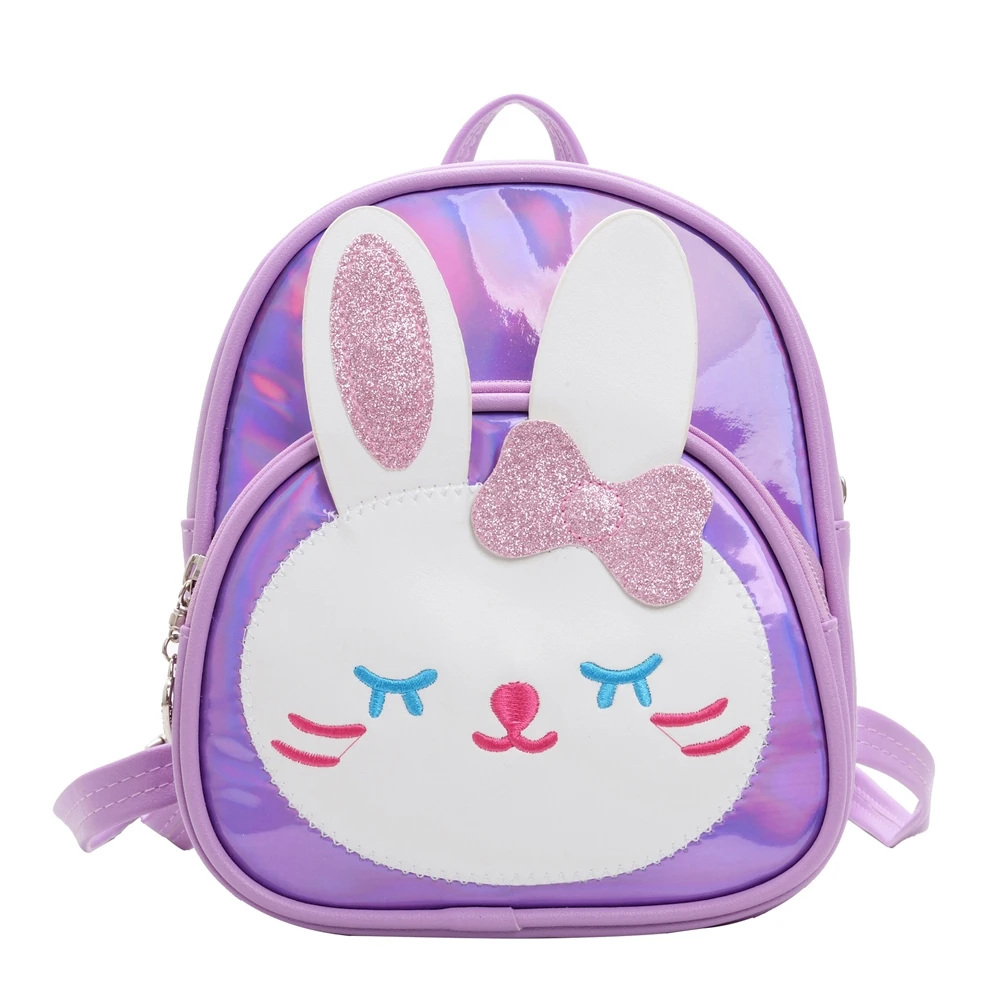 

2021 Cute Rabbit Design Smile Lovely Fashion PU Leather Children Kids Girls Backpack Zippered Double Straps Pre-School Bag, Customized colors