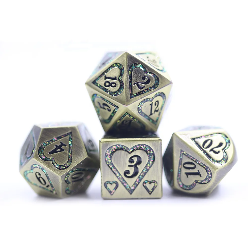 

Customized Dnd Dice 16mm RPG metal mica heart dice set