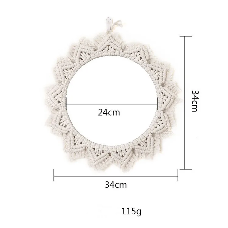 

Wholesale New Design 10% OFF Unique Design Round Hand-woven Bohemian Macrame Mirror For Chic Home Decor, White