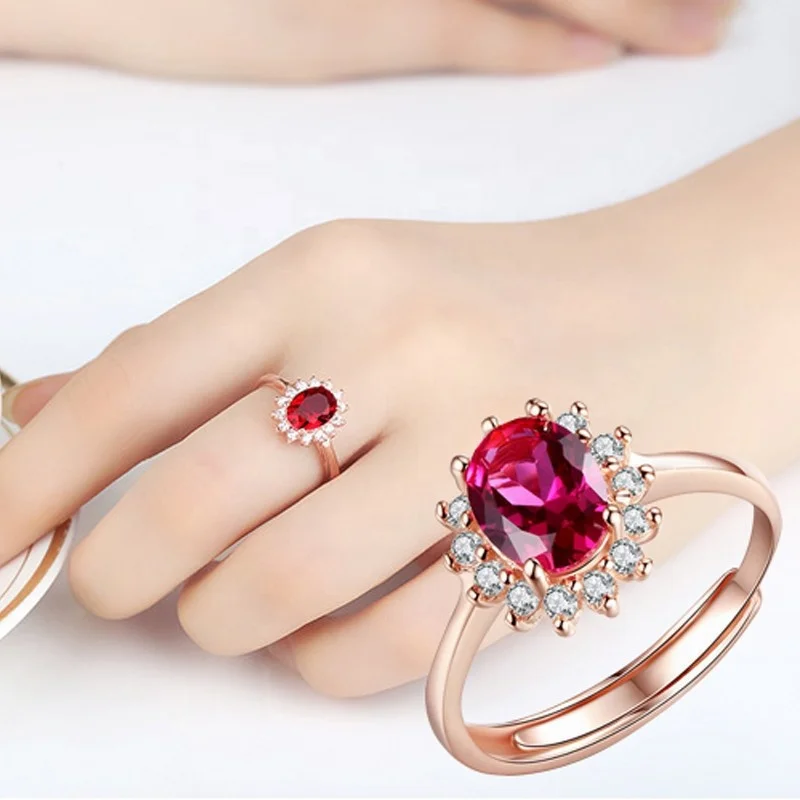

Free Shipping Women Gemstone Jewelry Wholesale Plated Rose Gold Ruby Ring, White, rose gold