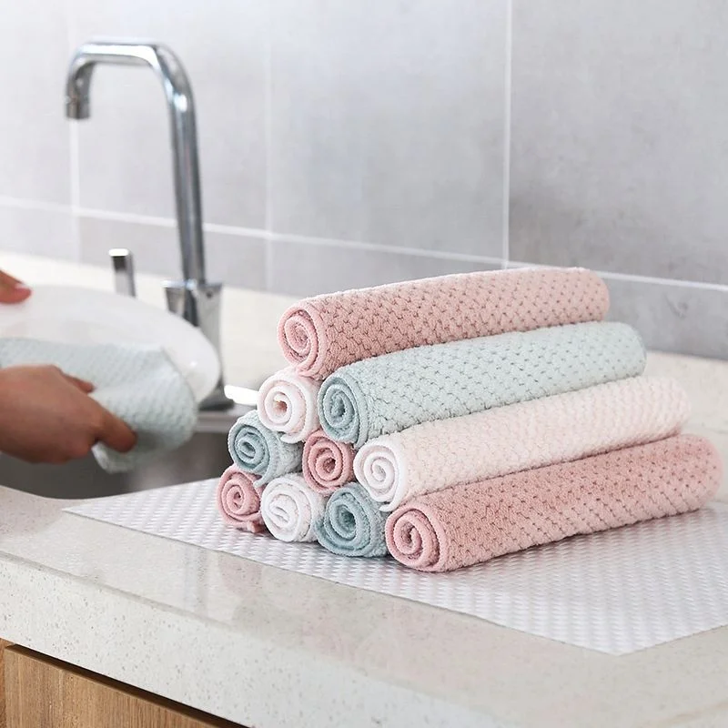 

Coral Fleece Dish Cloth Thickening Absorbent Dish Cloth, White,pink,green