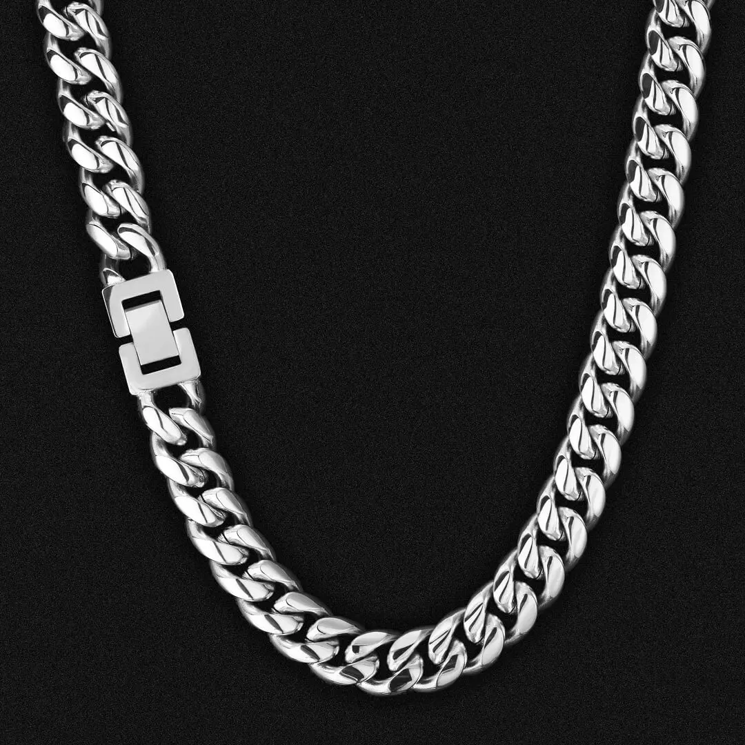 

KRKC Drop Shipping RTS Stock No MOQ Jewelry 1pc Choker 12mm Rhodium Siver Plated Stainless Steel Miami Cuban Link Chain Necklace