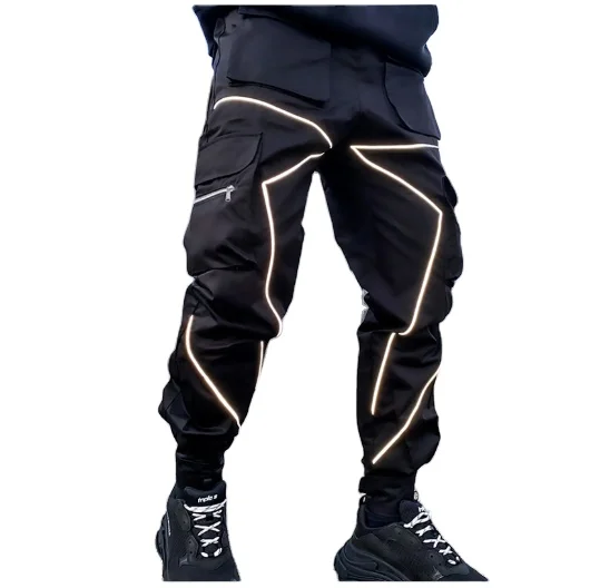 

2020 Men Multi-pocket Harem Hip Pop Reflective Jogger Pants Streetwear Sweatpants Hombre Male Casual Fashion Cargo Pants, Navy blue, jungle green
