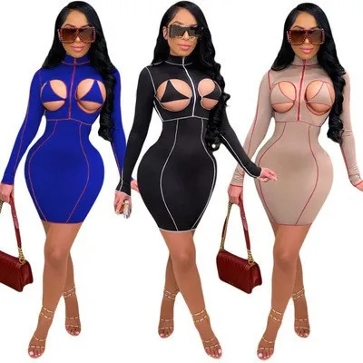 

B35752A 2021 Hot sexy hollow out party club bandage dress, Shown