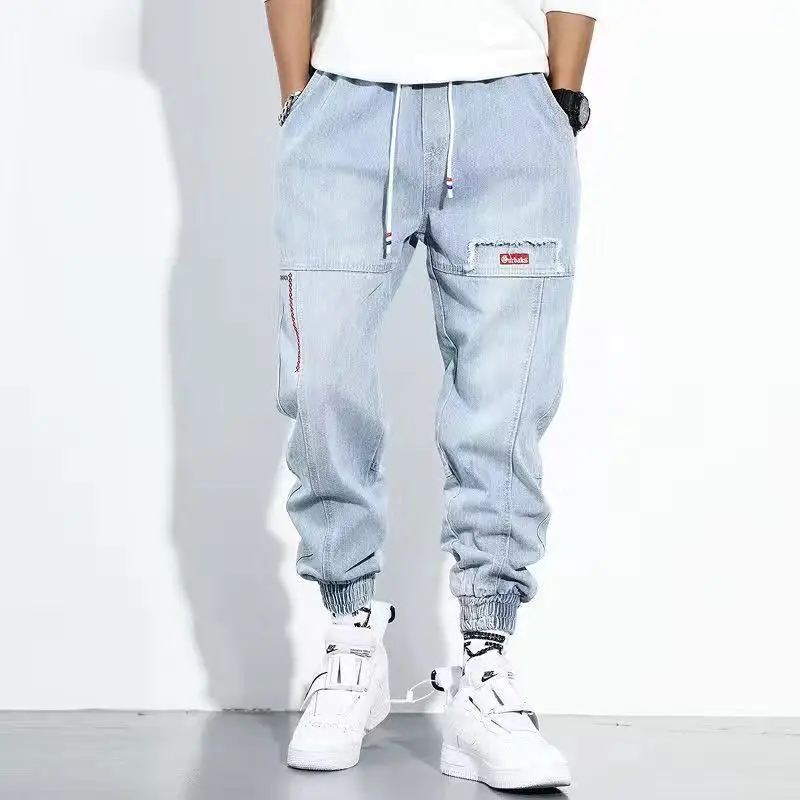

Spring/summer popular logo men's jeans elastic-waist girdle pants loose harem pants