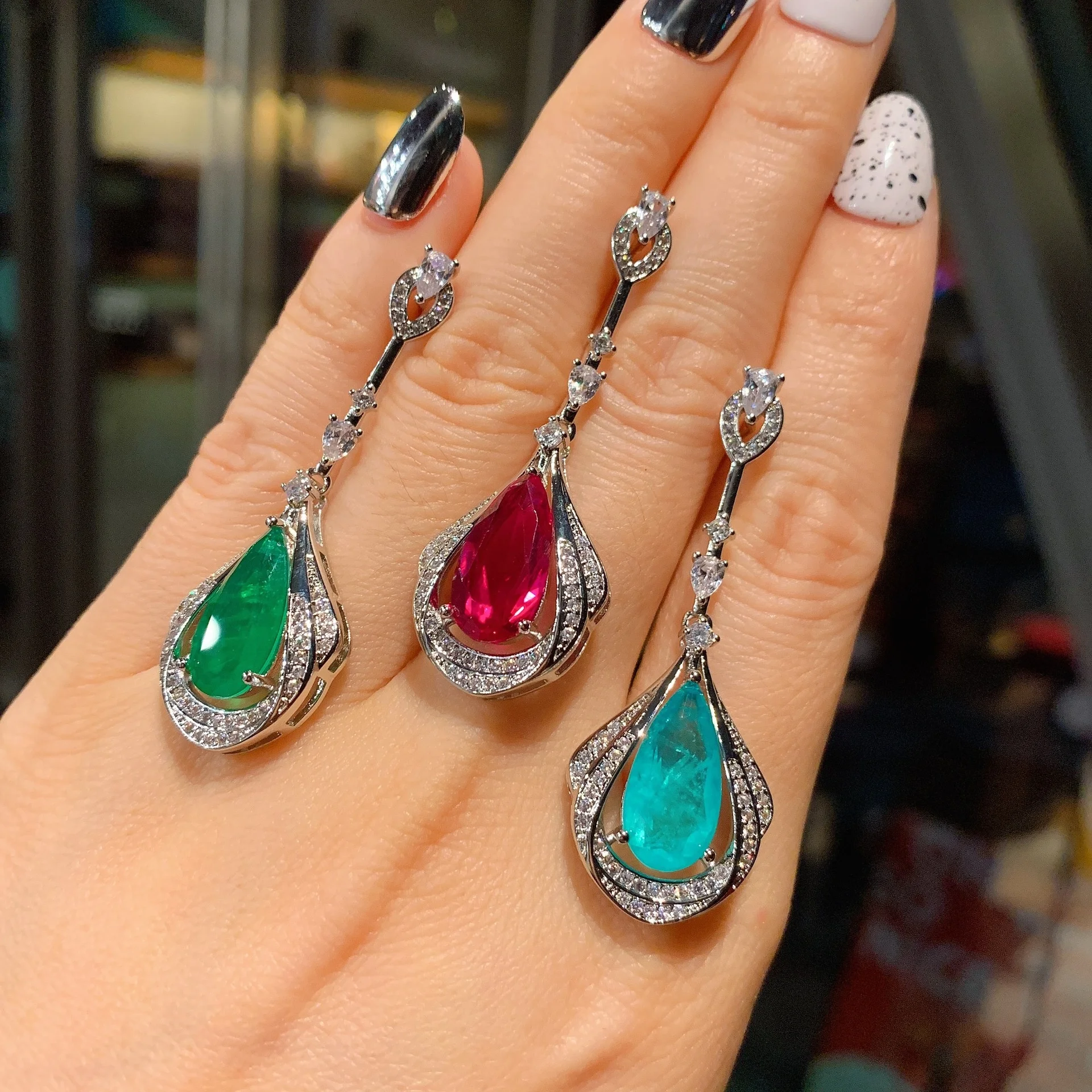 

Luxury Elegant Vintage Ruby Created Gemstone Women Drop Dangle Earrings Jewelry Gift, Picture shows