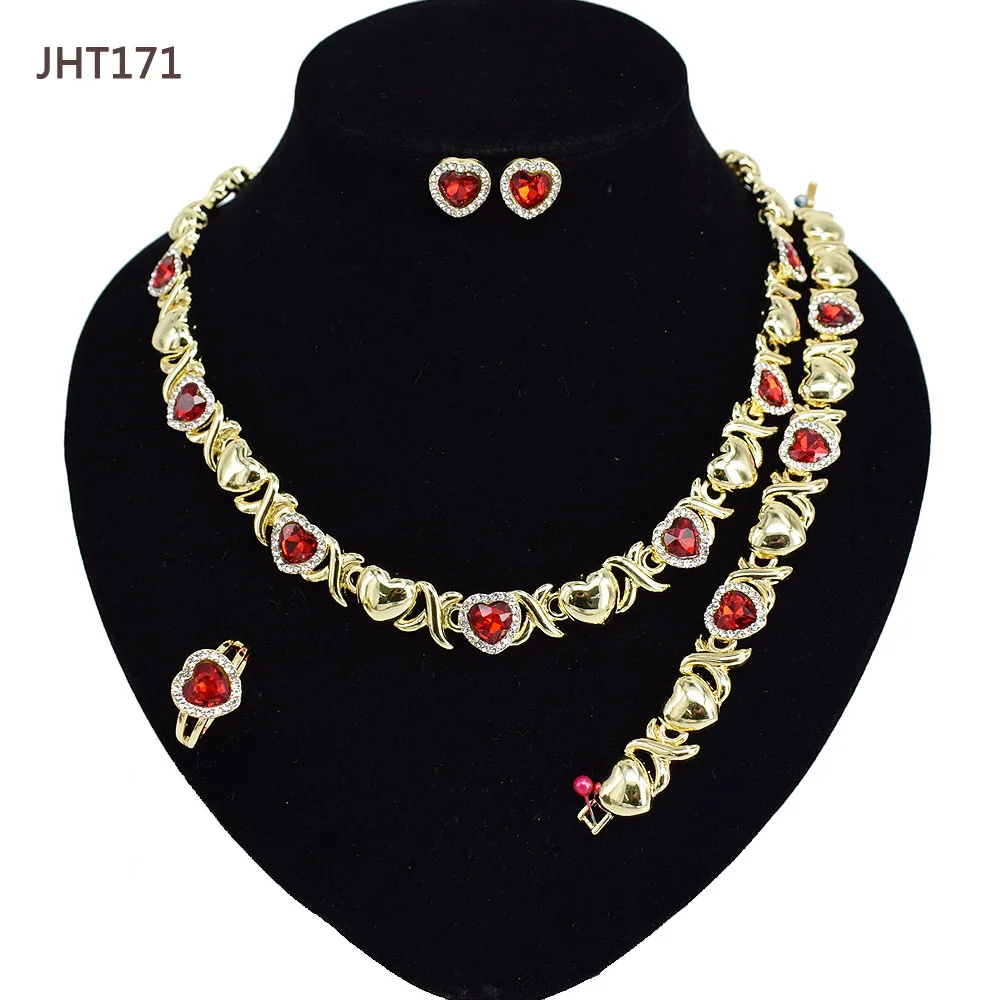 

JHT171 Wholesale jewelry sets women's Heart Ruby 4piece xo jewelry set women, 18k gold plated color