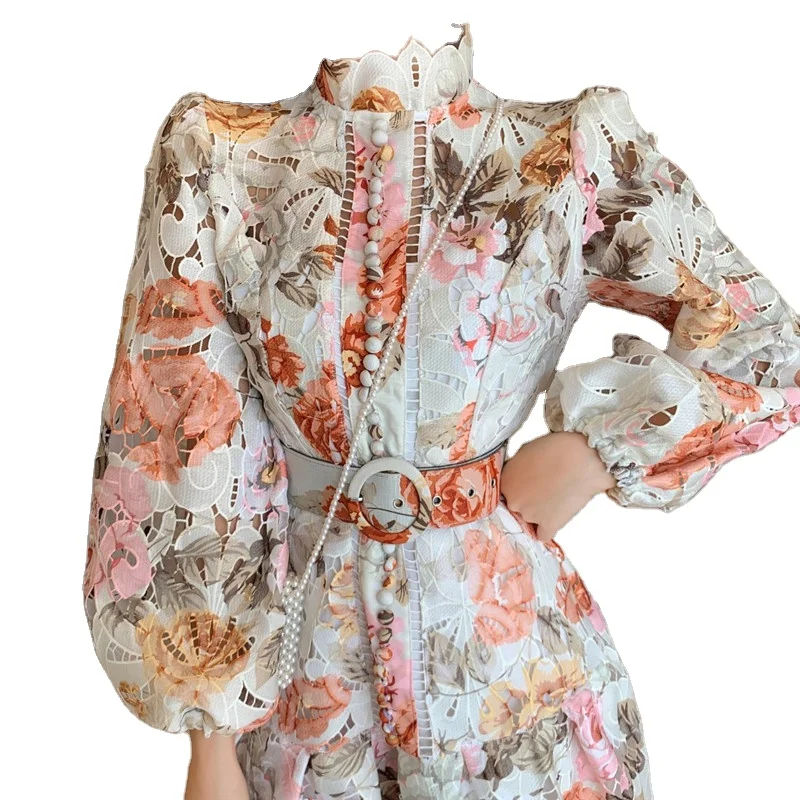 

Vintage Holiday Mini-Dress with Bubble Sleeves in Printed and Embroidered Lace