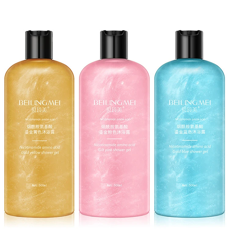 

OEM Private Label bath product Nicotinamide amino acid shower lotion mild long-lasting fragrance body wash shower gel, 3 colors