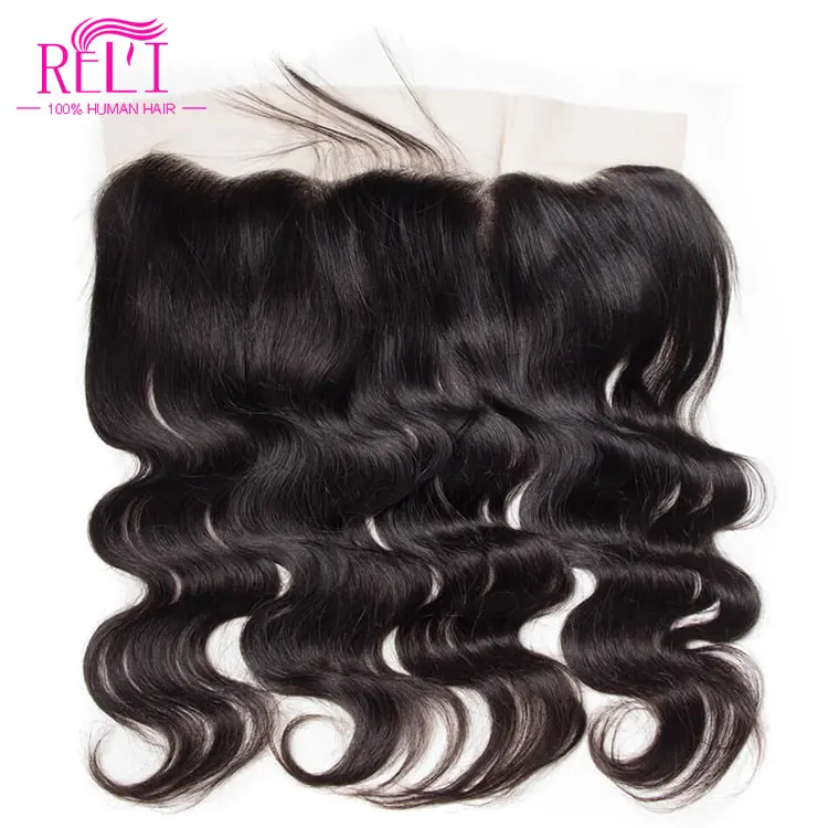 

Brazilian Hair Lace Frontal Closure Body Wave 13x4 Lace Frontal Bleached Knots 100% Virgin 9A Remy Human Hair, Natural black colors 1b#