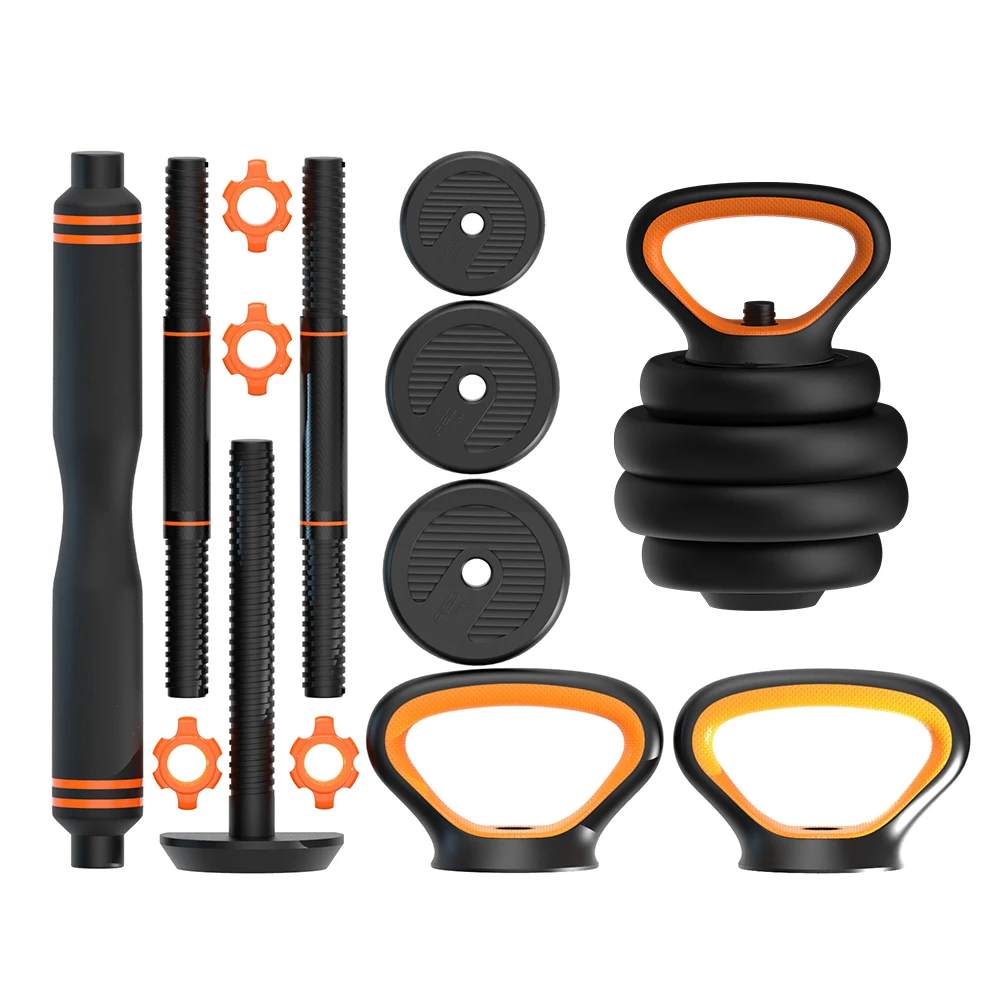 

Vivanstar ST1815 Fitness Equipment 6 in 1 Rubber-coated Removable Barbell Kettlebell, Balck