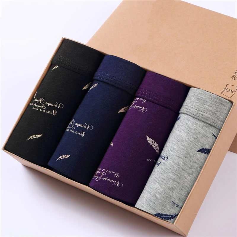 

Fashional printed cotton boxer shorts briefs for men underwear, Black,blue,grey,purple