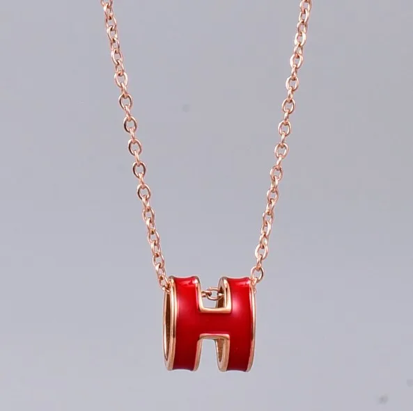 

Hot Selling Custom Stainless Steel Enamel Necklace H Letter Pendant Colorful Women Jewelry, Gold
