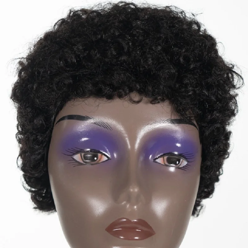 

Fast Shipping 100% Brazilian Remy Human Hair Machine Made Wig for Black Women Jerry Curly Short Wave