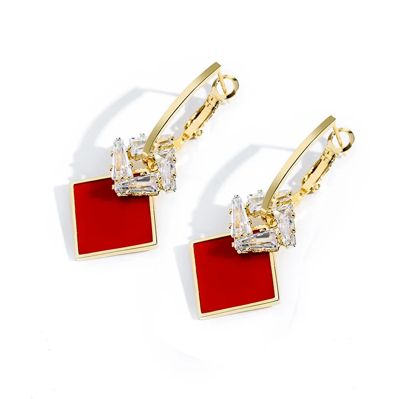 

Simple Personality Korean Style Earrings Alloy Diamond Zircon Square Earring Ear Clip, Picture shows