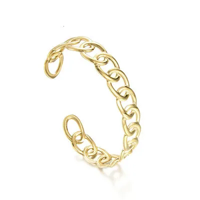 

Newest Designed Real Gold Plated Adjustable Open Bracelet Multiple Splicing Oval Chain Stainless Steel Open Bangle