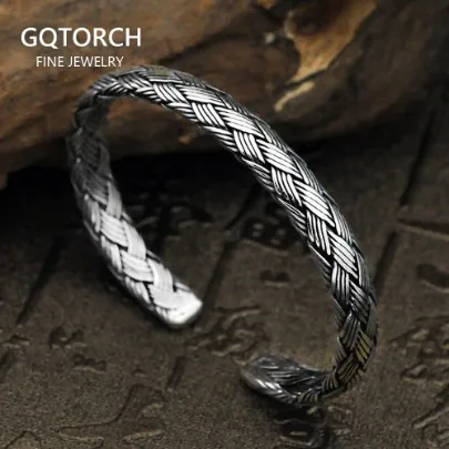 

Handmade 925 Sterling Silver Vintage Braided Bangles For Men Women Making Peace Lines Shifting Good Luck Bracelets Fine Jewelry