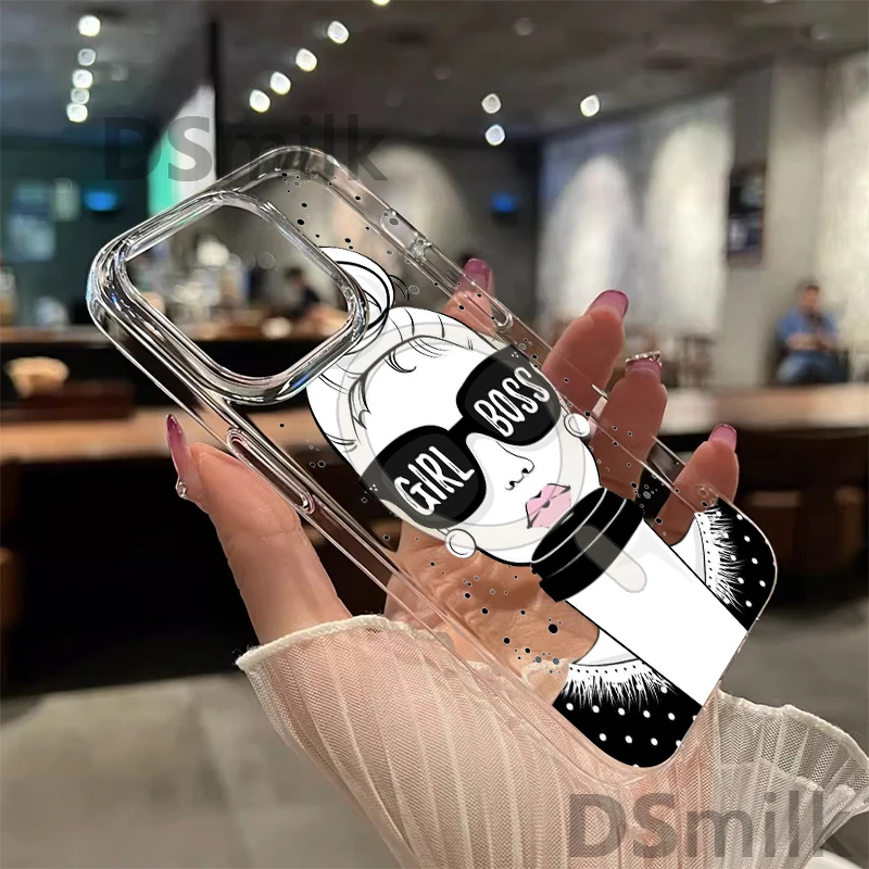 Sunglasses Girl Magnetic Phone Case for iPhone 15 14 13 Pro 12 Pro Max Hard Transparent PC Cases Cover with Wireless Charging