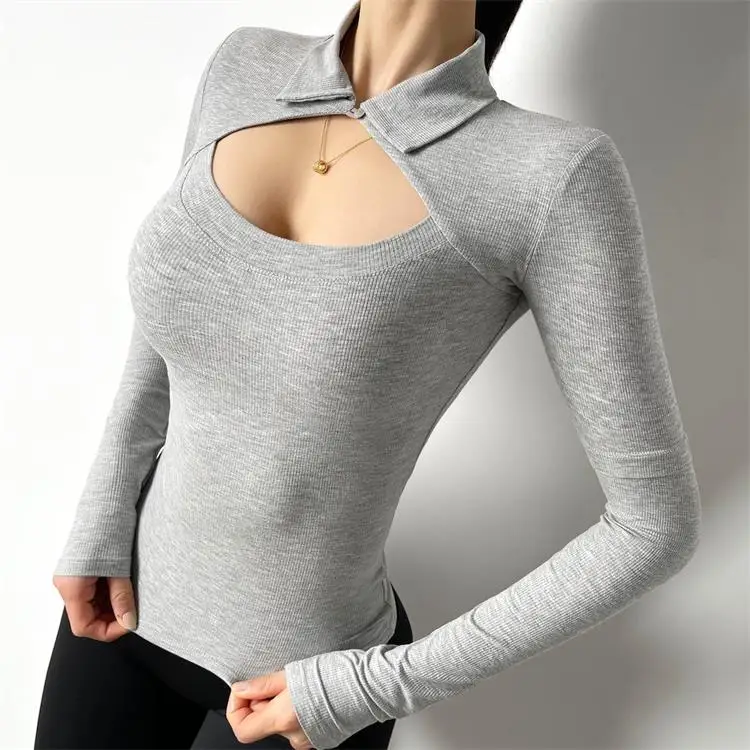 

Mitaogirl sexy tight slim sports tops women long-sleeved yoga clothes fitness T-shirt thin, As show
