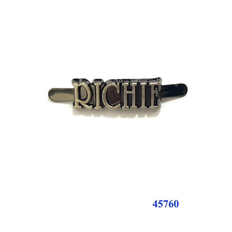 
Manufacturer designs shoe accessories metal brand name logo with legs 