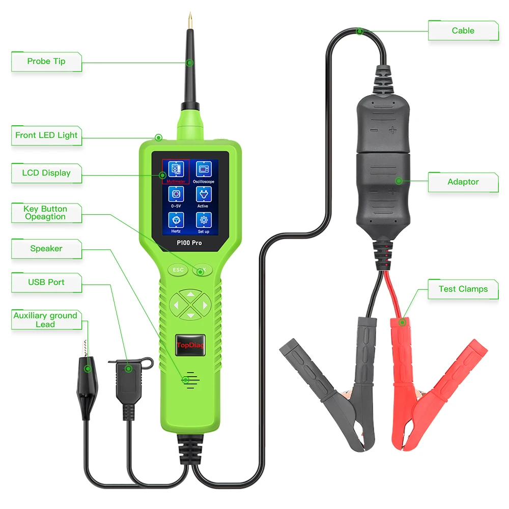 

TopDiag P100 Pro Scanner Automotriz 9V~30V Power Probe Circuit Tester Electrical System Analyzer for Cars and Trucks