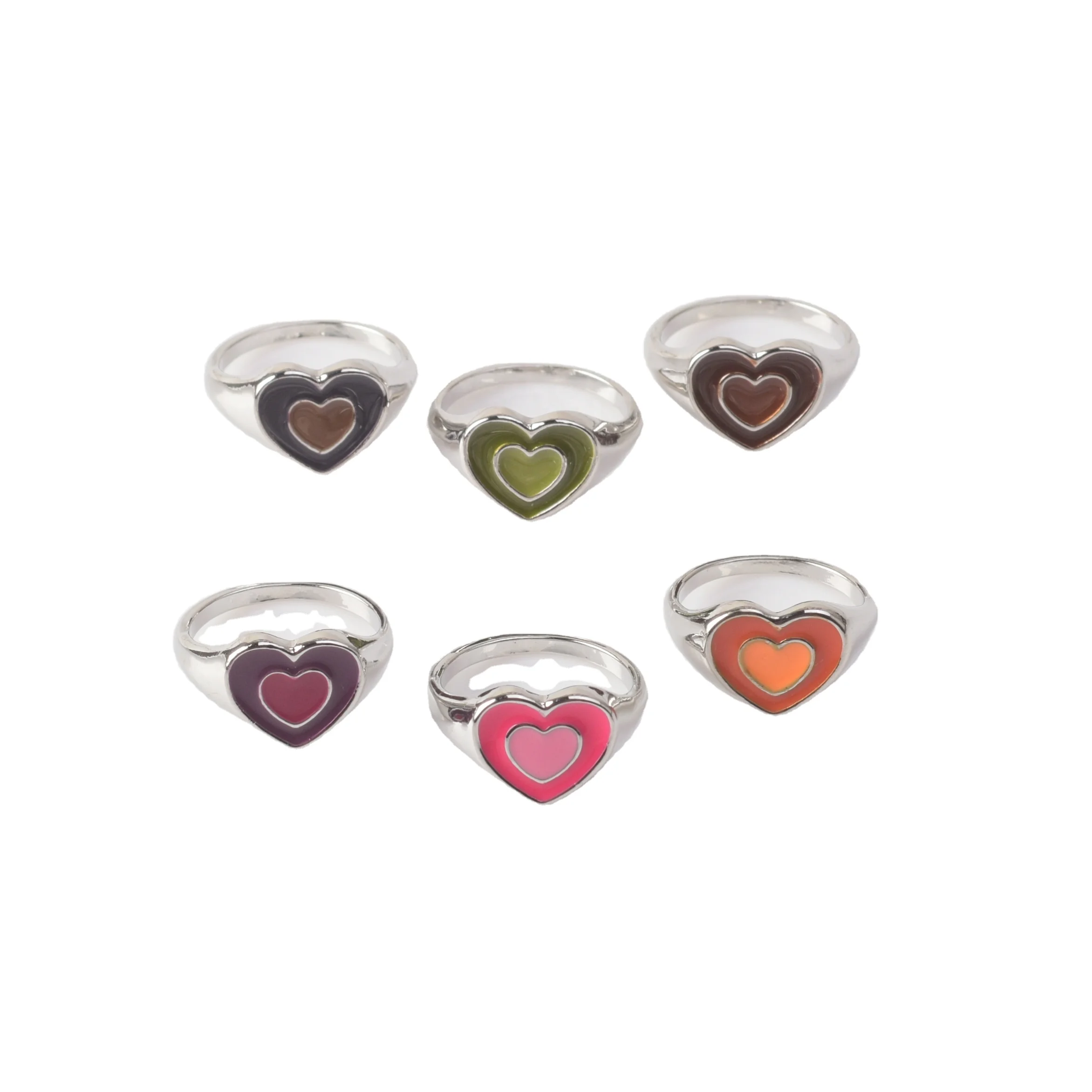 

New product ideas gold-plated heart signet ring oil droplets double heart ring, Silver;gold