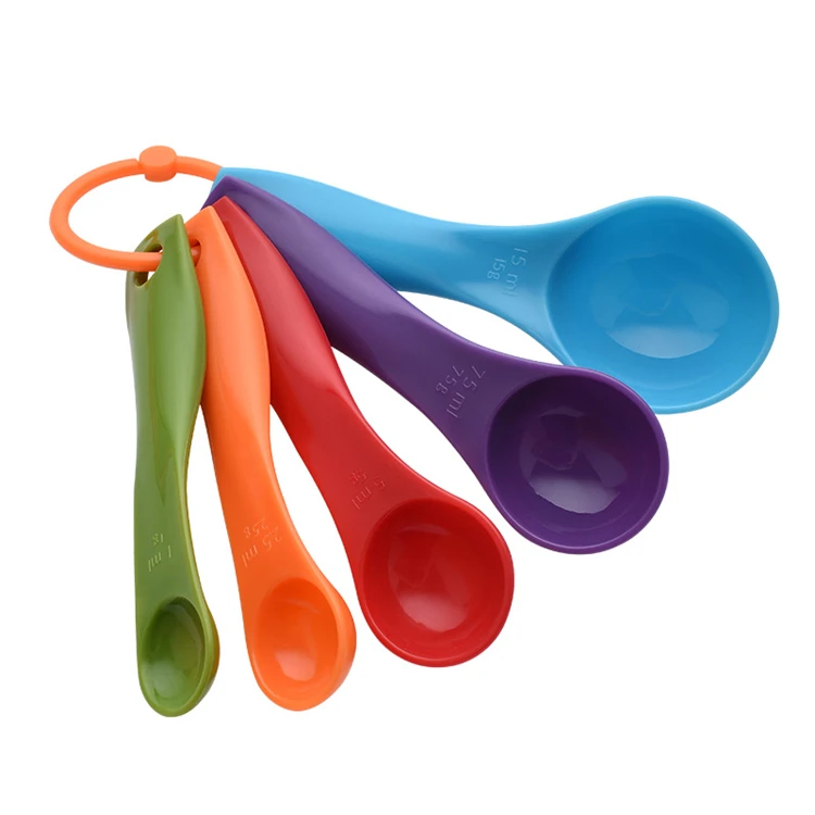 

Food grade BPA free durable 5 piece plastic color mini baking measuring spoons set, Colorful