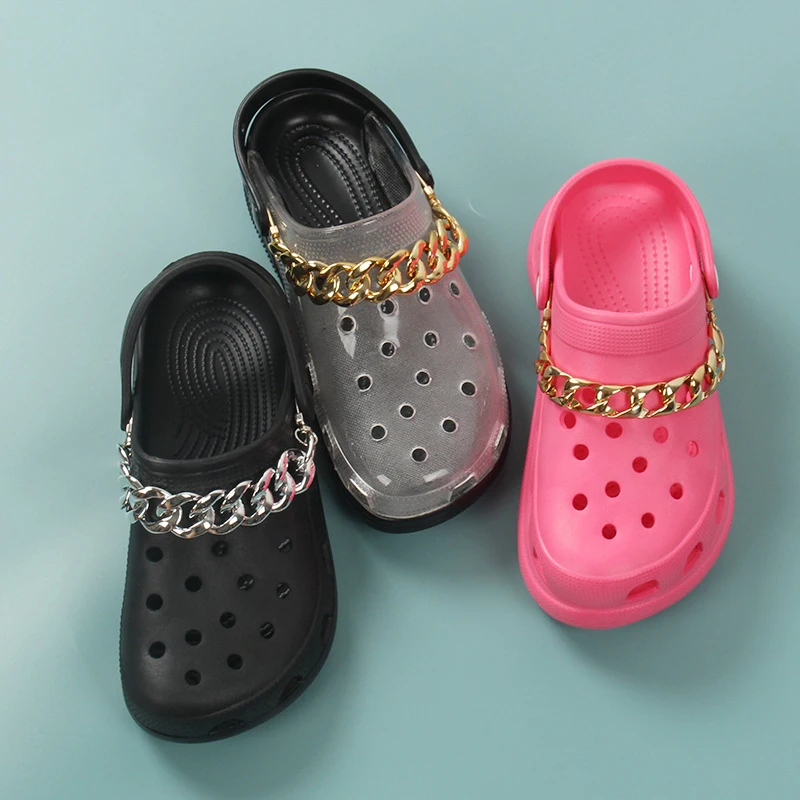 

Fashion Metal Chain Croc Charms Designer DIY Shoes Decoration Cool Trendy Shoes Accessories Luxury Clog Charms Gold Silver