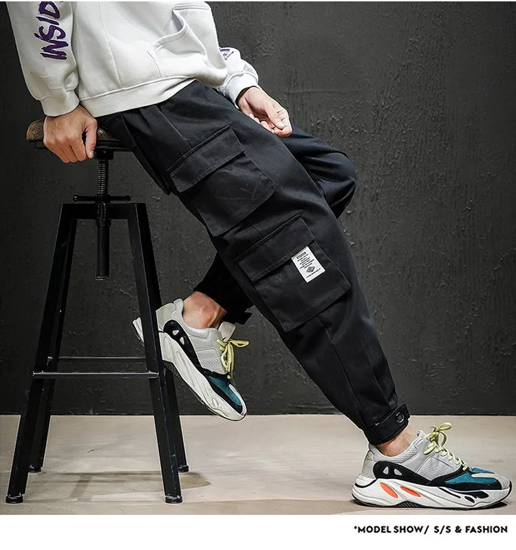 Wholesale 2020 Autumn Cargo Pants Black Casual Male Sweatpants Hip Hop Trousers Men Fashion Loose Sports Jogger Pants Workout