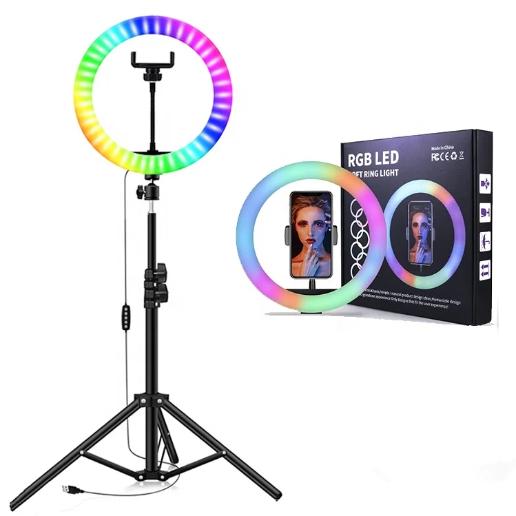 

MJ33 13 inch RGB Ring Light Beauty Video Studio Photo Selfie Circle RGB Ring Lamp LED With Tripod Stand Remote Controller, Rgb colorful