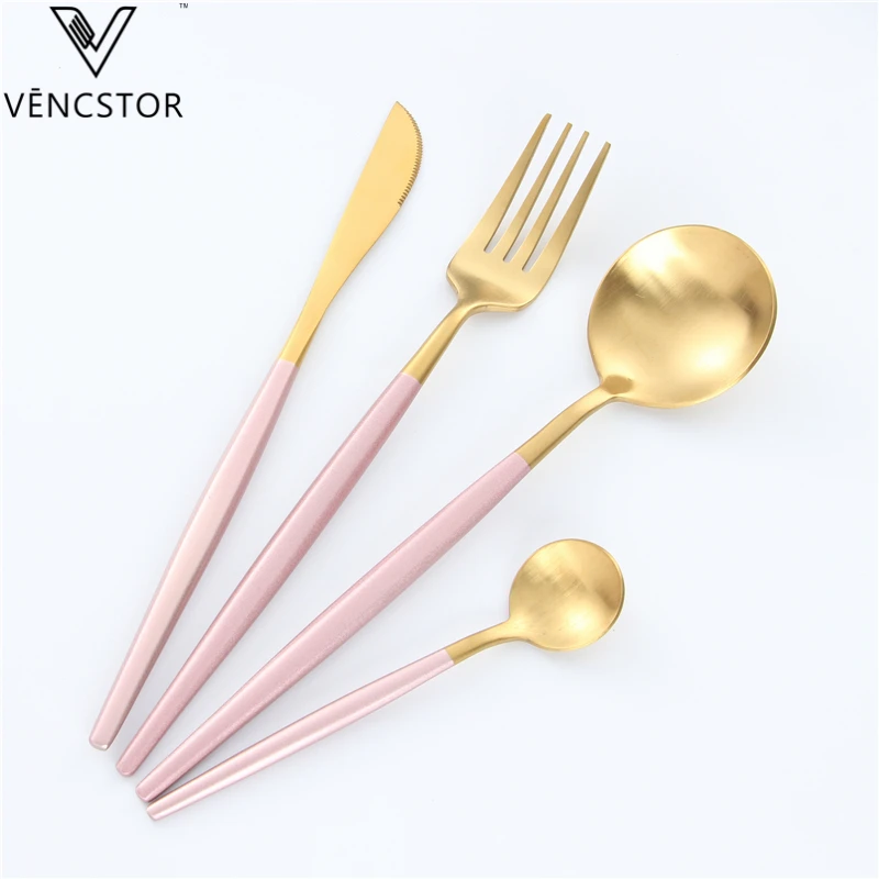 

Portugal Style Flatware PVD Coating Pink Handle Gold Stainless Steel Cutlery For Wedding, Pink gold