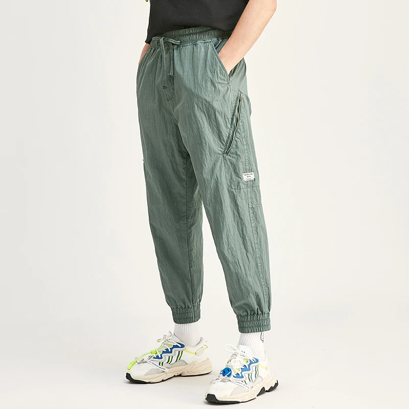 

SABIN new custom made fashion elastic waist drawstring windproof mens loose fit sport nylon functional cargo jogger sweatpants, 2colors