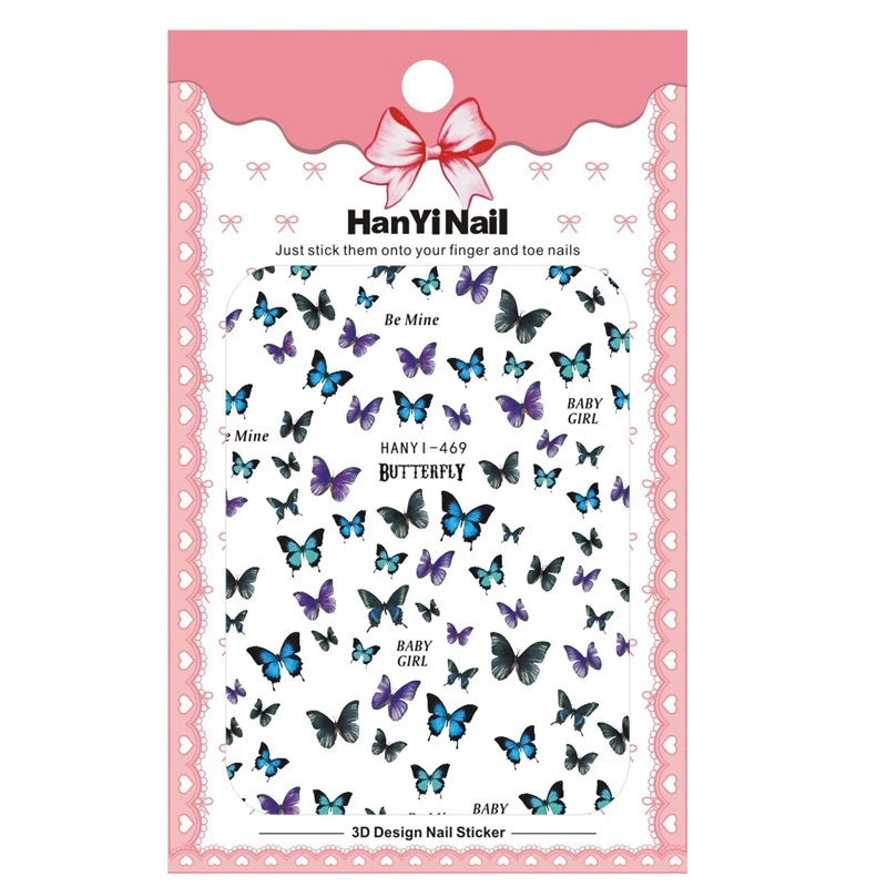 

HANYI464-469 3D Fruit Nail Art Sticker 3D Flower Butterfly Nail Art Decoration Decals