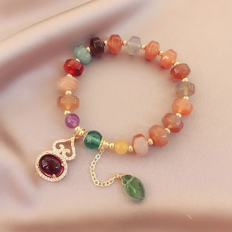 

Color natural stone bracelet handmade beaded jade bead bracelet tassel agate custom Blessing gourd bracelet women jewelry gift