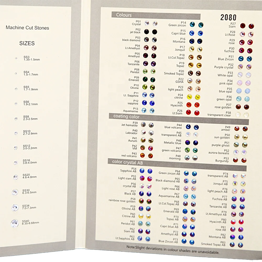 

Yantuo professional rhinestone color chart for flatback glass rhinestones