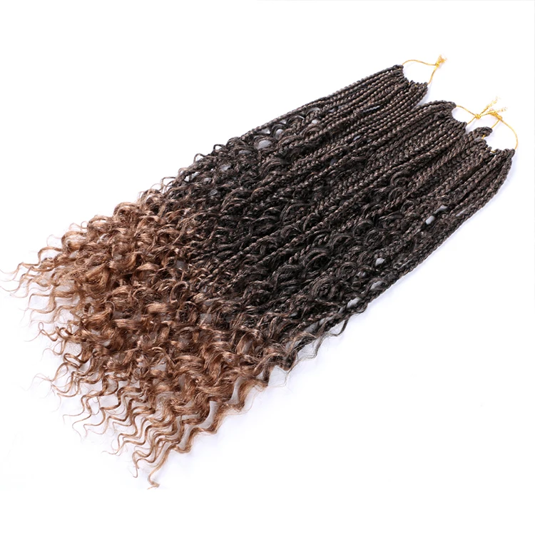 

Goddess Box Braids Crochet Hair Curly Ends Synthetic Bohemian Braiding Hair Extensions Pre-looped Box Braiding For Women, Natural color