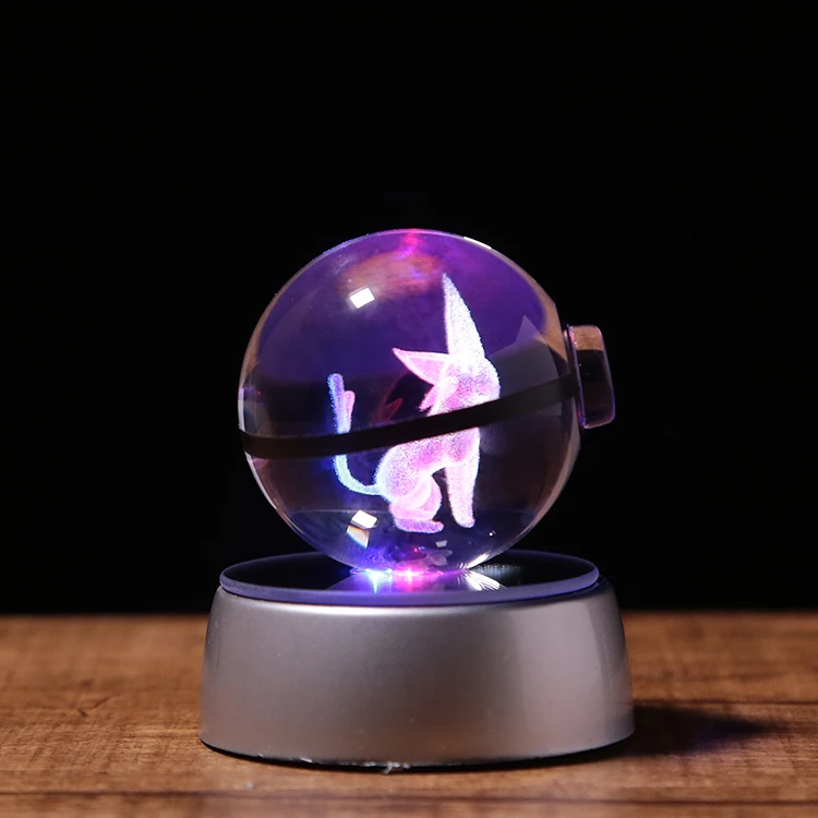 

Retail hot sale recommendation K9 50mm crystal cartoon espeon pokemon ball with light base