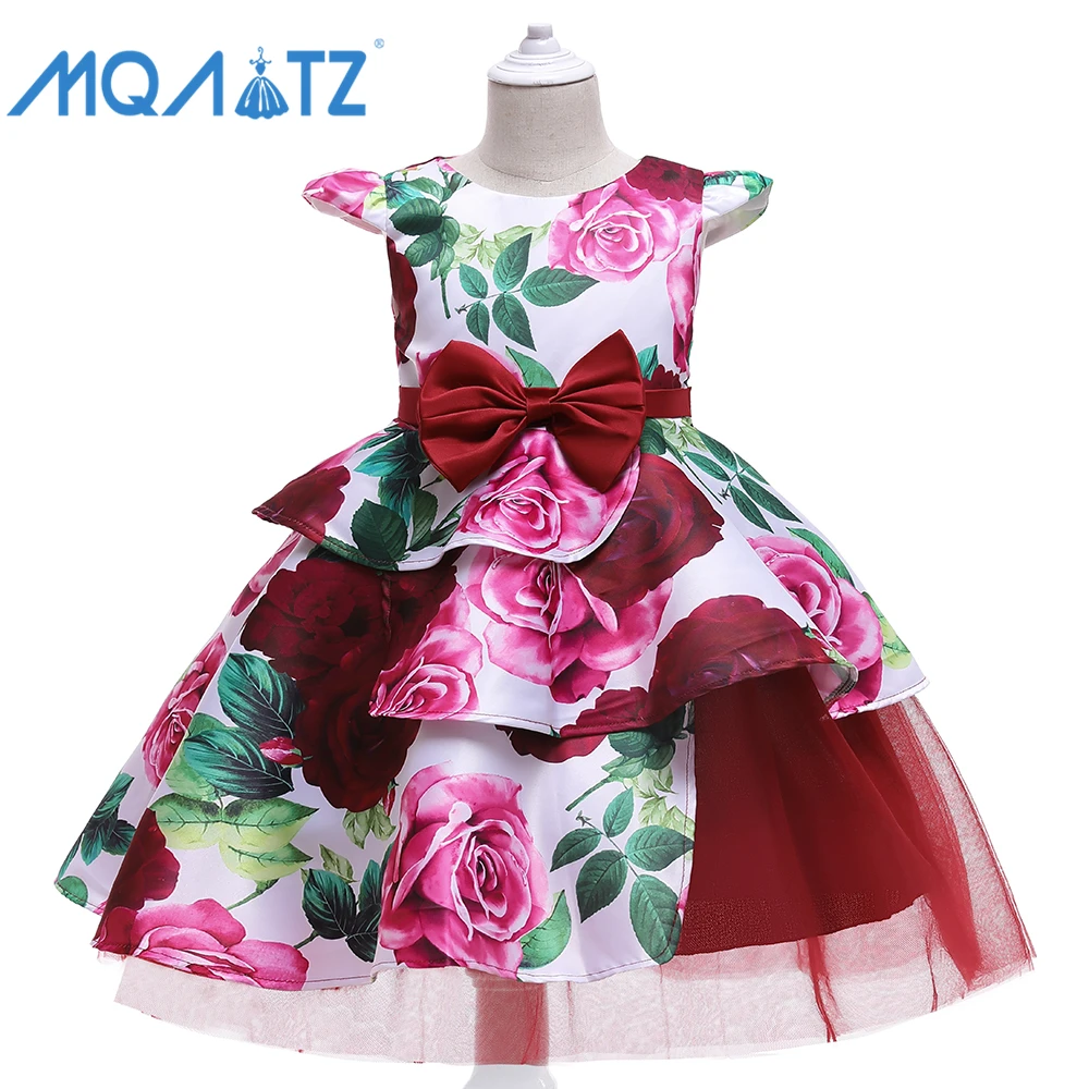 

MQATZ 2021 Wholesale New Flower Design Kids Girls Floral Tiered Wedding Evening Party Dress, Red,blue