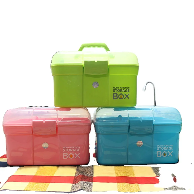 

Double Layer Portable Household Sealed Healthcare Box Storage Box Medicine Box Wholesale Simple Colour Plastic Multifunction