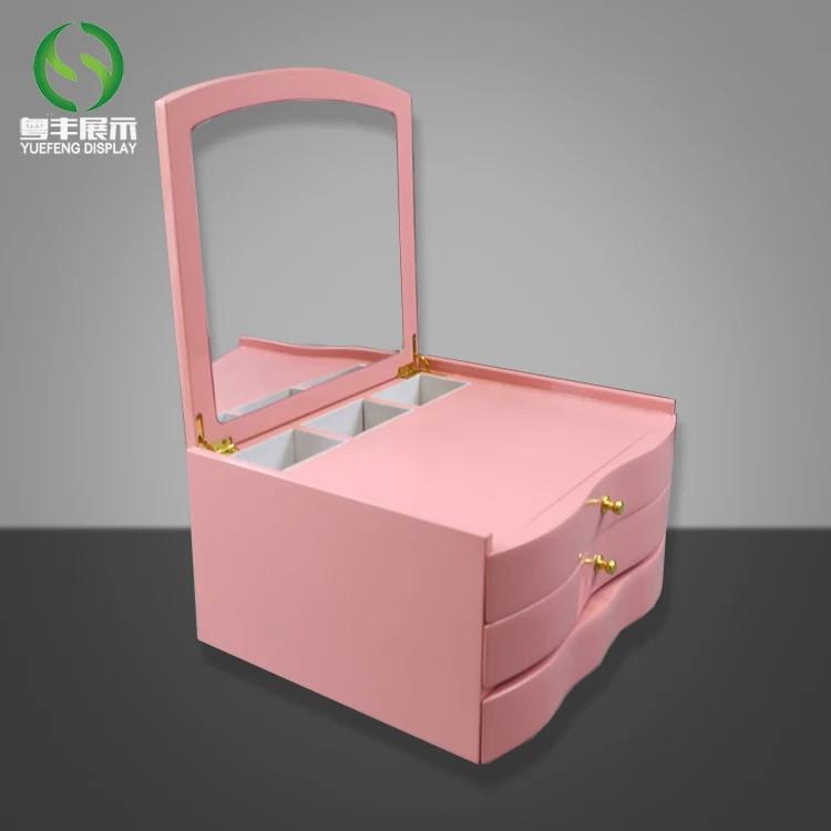 

Wholesale Pink Large Wooden Jewelry jewellery Box Cabinet With mirror