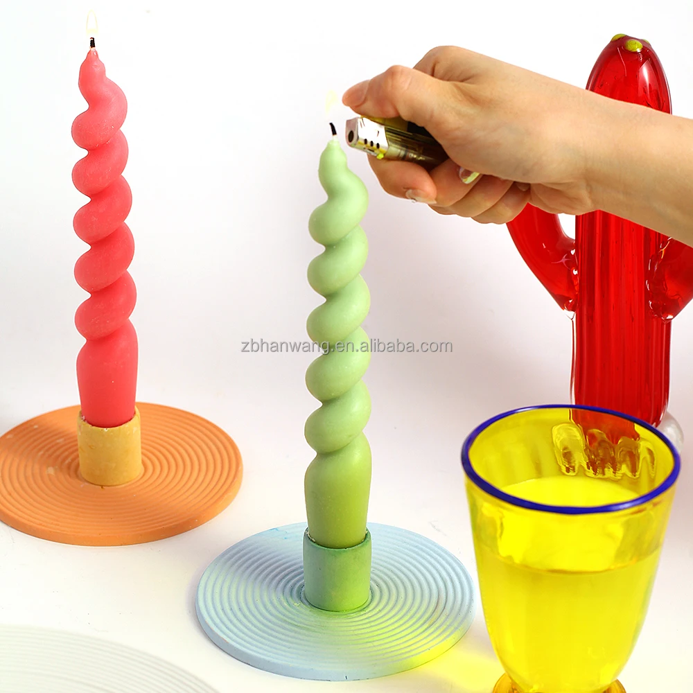 

Nicole Handmade Twisted Long Shape Rotation Screw Rod Candlelight Silicone Dinner Taper Candle Mold, Random