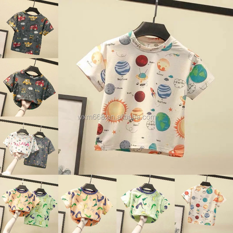 

Children's summer print t-shirt cartoon children's short sleeve sewing cotton children's short sleeve t-shirt