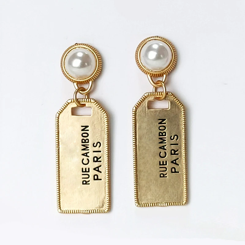 

CC Earrings For Women Jewellery Accessories White Pearl Earrings Party Rectangular Pendant With Lettered Earrings Gifts