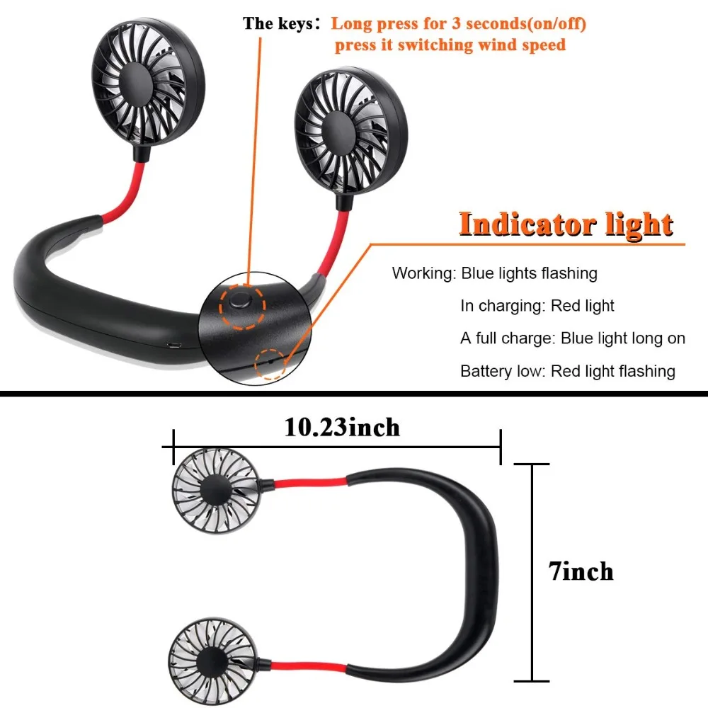 Mini Summer Portable Upgrade Neck Fan Aromatherapy Lighting Neck Cooler Hand Free Neckband Fan USB Rechargeable Dual Fan