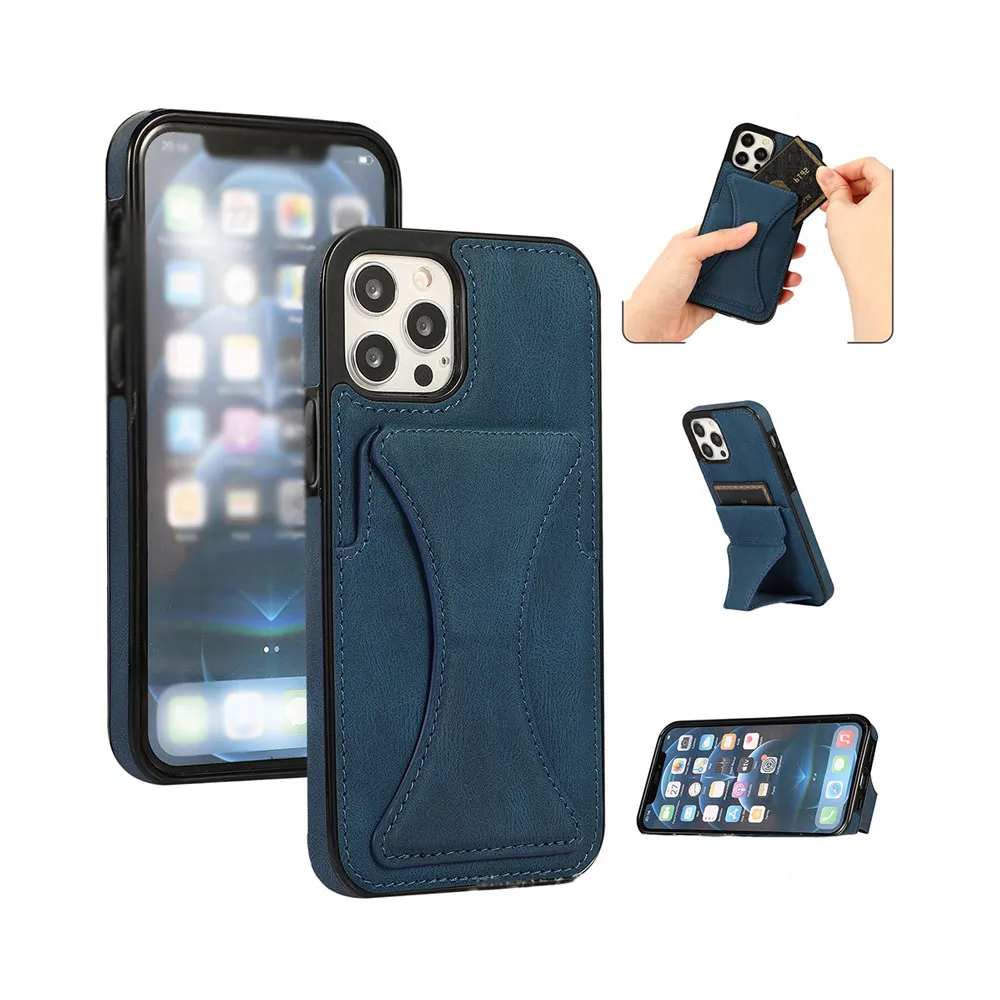 

2022 New Arrival 3 Card Design Leather Cell Mobile Wallet Card Stand Phone Holder
