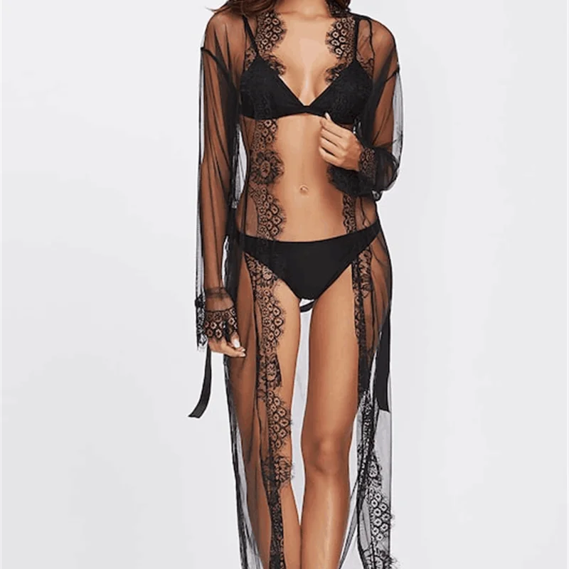 Lingerie for Women Sexy Long Lace Dress Sheer Gown See Through Kimono Robe